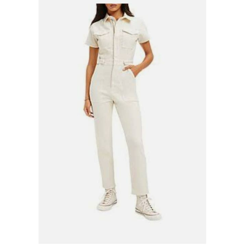 Good American Zip Front Straight Leg Utility White Jumpsuit size 1